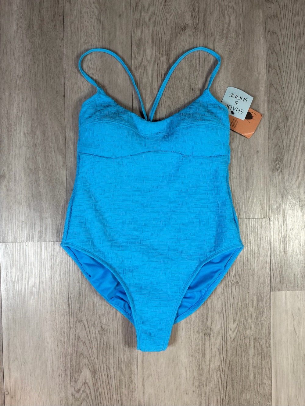 Shade & Shore Blue Textured Solid One Piece Swimsuit Lined M NWT.